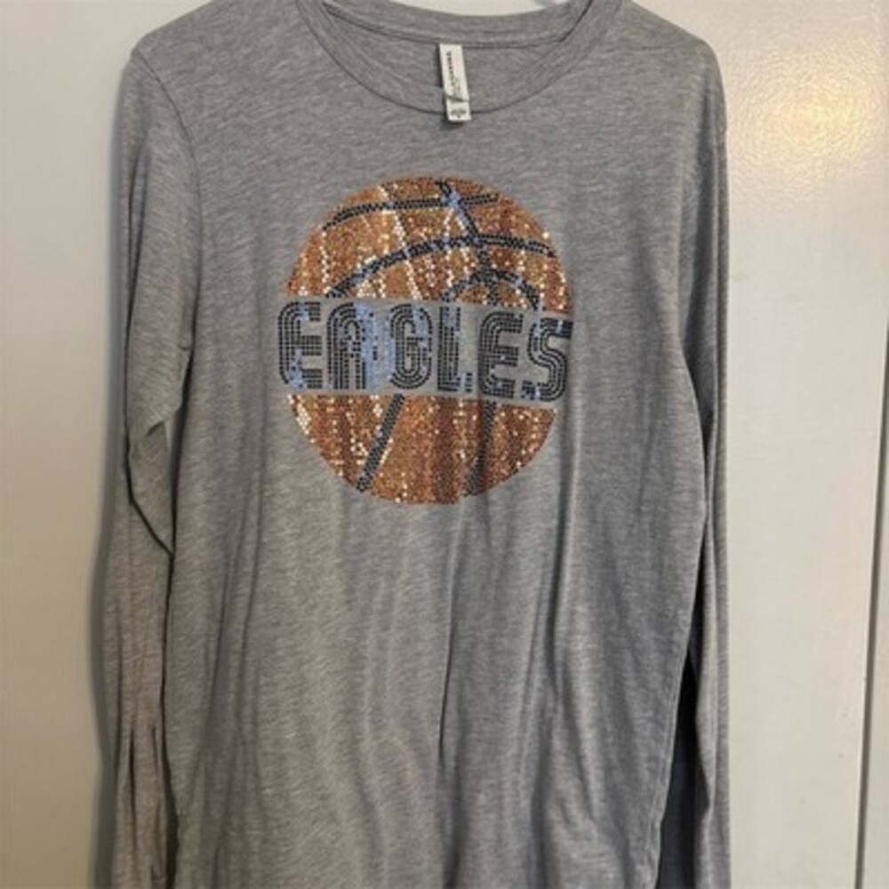 Canvas T-Shirt Womens M Gray Eagles Basketball Sequin Graphic Long